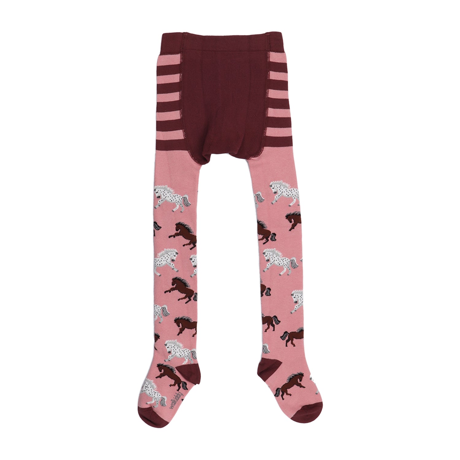 Kinder-Strumpfhose aus Bio-Baumwolle – Rosa Design mit Pferdemotiven