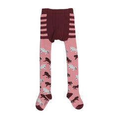 Kinder-Strumpfhose aus Bio-Baumwolle – Rosa Design mit Pferdemotiven